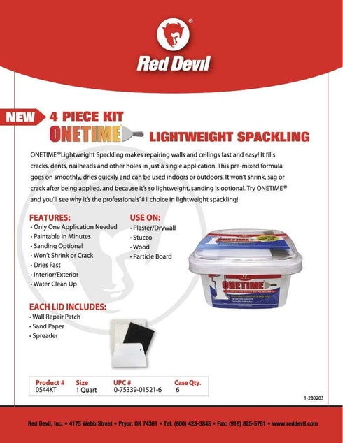 Red Devil 0544KT Onetime Wall Repair Kit, 1 Quart...