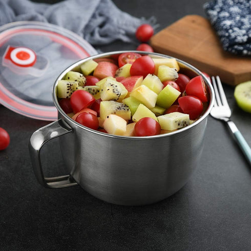 18/8 Stainless Steel Leak Proof Food Storage Container with Handle and Lid, Snack Bowl, Stainless Steel Bento Lunch Box, Soup Bowl, Noodle Pot, Ra...