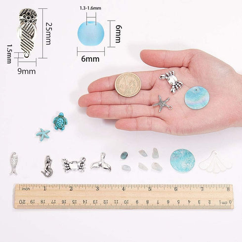 SUNNYCLUE 1 Box DIY 10 Pair Starfish Crab Mermaid Turquoise Earring Making Kit Summer Hawaii Ocean Beach Earrings Jewelry Making Supplies Christma...