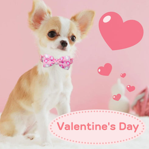 azuza Valentine's Day Dog Collar Bow tie, Lovely Pink Dog Collars with Bowtie for Medium Dogs...