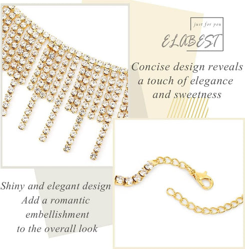 ELABEST Boho Tassels Ankle Bracelet Crystal Anklets 2Pcs Glitter Rhinestone Tennis High-heeled Foot Chain Wedding Body Jewelry Accessories for Wom...