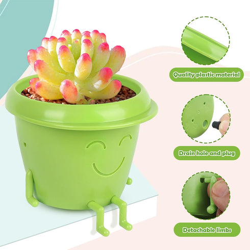 2-Pack Smiling Cute Plant-Pots - Plastic Funny Face Flower Pots with Drainage, Unique Cute Planters for Indoor Plants, Gifts for Plant Lovers...