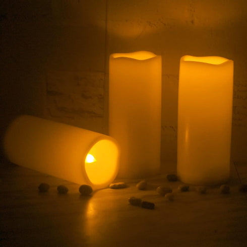 Outdoor Waterproof Candles Battery Operated 3'' x 7'' Flameless Pillar Candle with Timer Flickering Plastic Electric LED Lights for Wedding Party ...