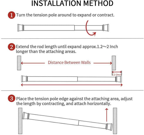 2pcs Adjustable Tension Curtain Rod, 28 to 43 Inches Spring Rods Closet Rod Cupboard Bars Spring Loaded Curtain Rods Tensions Rod For Windows,Kitc...