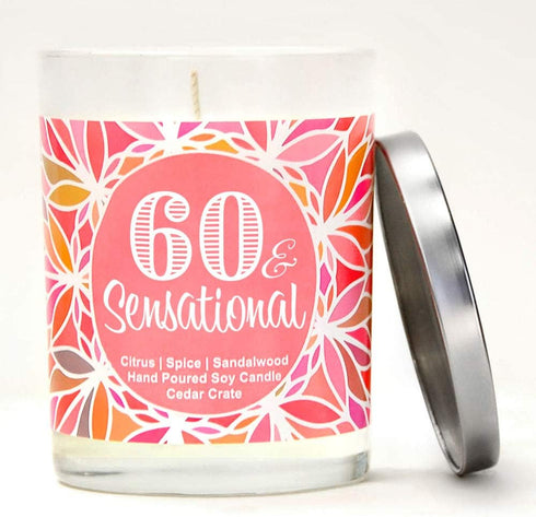 60 & Sensational, 60th Birthday Gifts for Women, Happy 60th Birthday Candle, Unique Birthday Gifts for Friends, Female, Cool 60th Birthday Gifts f...