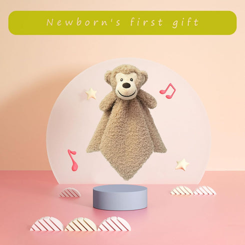 Baby Light Brown Monkey Soft Stuffed Animal Security Blanket, Plush Monkey Character Lovey Blanket, Baby Shower/Nursery Gift, Cuddly Newborn, Infa...