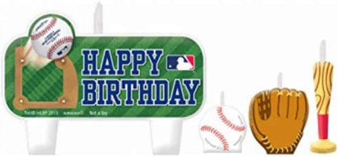 MLB Multicolor Birthday Candle Set - 3 Small - 1.25"-1.87", 1 Large - 2" x 3" (Pack of 4) - Perfect for Baseball Fans & Celebrations...