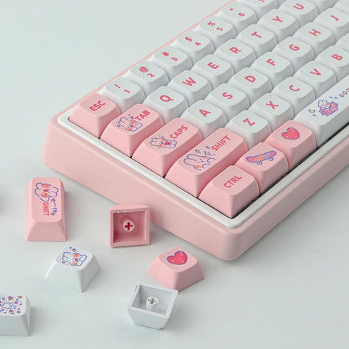 Hyekit PBT Keycaps - XDA Keycaps, 137 Keys Pink Rabbit Keycap Set, Dye-Sublimation Cute Keycaps for Cherry Gateron MX Switches 100%, 75%, 65%, 60%...