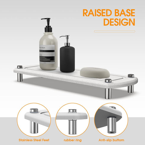 Instant Dry Bathroom Kitchen Sink Organizer, Diatomite Stone Drying Tray for Soap Dispenser, Sponge Brush and Toothbrush Cup, Countertop Fast Dryi...