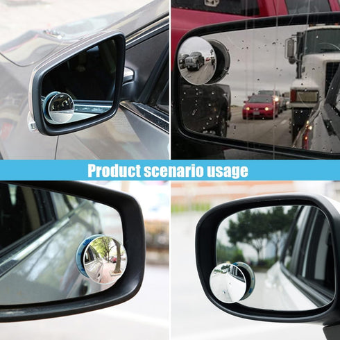 Round Blind Spot Car Mirror - 2" Frameless HD Glass Convex Mirror - 360 Degree Wide Angle Rear View Mirror Side Mirror with Adjustable Stick for C...