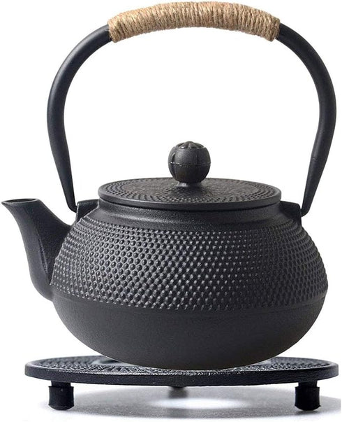 Hwagui - Black Cast Iron Teapot Trivet with Rubber Pegs for Kitchen Or Dining Table, 5.5 Inch Diameter...