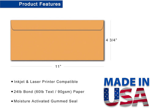Business Envelopes #12 Size (4 3/4" x 11") - 24lb Bond Golden Kraft - 40 Pack...