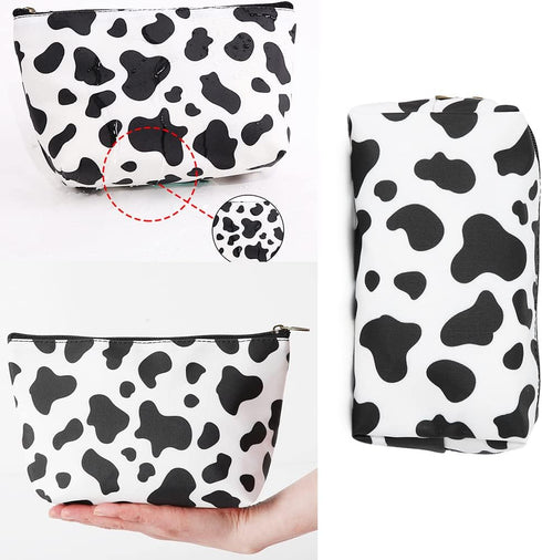 FITINI 3 Pieces Makeup Bags Double Layer Travel Large White Cows Cosmetic Cases Organizer Toiletry Bags Waterproof Small Zipper Pouch for Women Ma...