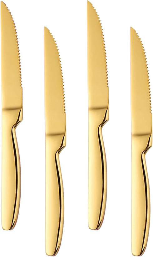 Steak Knife Set, 4-Piece Serrated Steak Cutlery Steak Knife, Gold Stainless Steel Steak Cutlery Knife for Home, Restaurant, Hotel, 22cm...