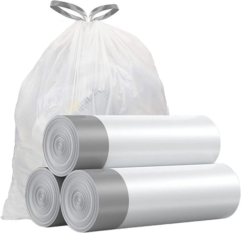 Small Trash Bags 4 Gallon - Drawstring, Individual Unscented Small Garbage Bags, White Trash Can Liners For Bathroom, 57 Count...