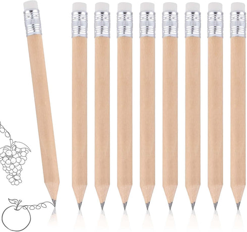 HB Wood Pencils, 100 Pack Mini Round Pencils for Preschoolers, Kids, Artists, Golf Pencils with Erasers, 4 Inch...