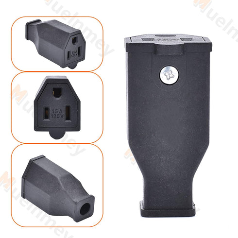 1 PCS Extension Cord Ends Electrical Replacement Connector NEMA 5-15R 15A 125V Black Shell 2Pole 3Wire Grounding Female Electric Replacement Plug...