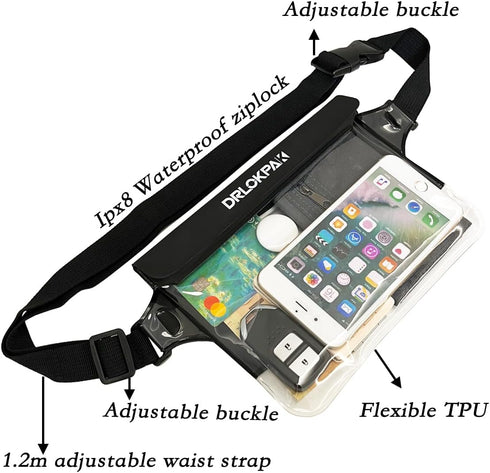 Waterproof Waist Pouch Fanny Pack Waterproof Waist Bag With Secret Compartment Keep Wallet Phone Passport Watch AirPod Valuables Dry And Safe Perf...