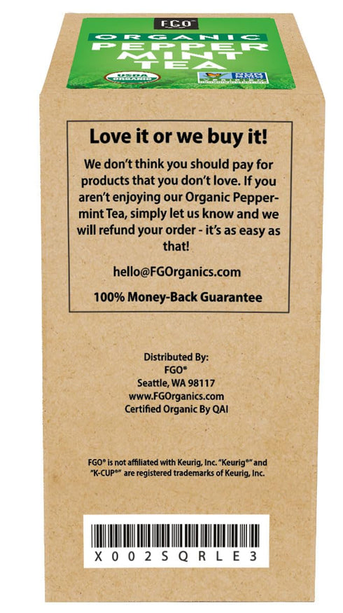 FGO Organic Peppermint Tea K-Cup Pods for Keurig, 24 Count (Pack of 1), Naturally Caffeine-Free Herbal Tea, USDA Organic, Non-GMO, & Recyclable...