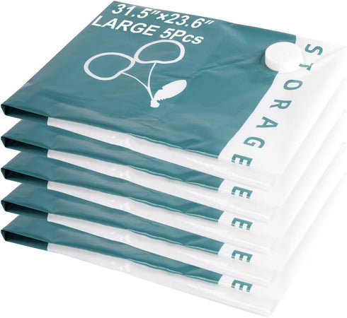 5 Pack Large-Sized Vacuum Storage Bags (31.5"x123.6"), Designed for Compression to Save Space. Ideal for Storing Clothes, Mattresses, Blankets, Du...