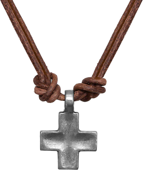 Vintage Cross Necklace Mens Jewelry Genuine Leather Rope Punk Antique Pendant Necklace Fashion Prayer Chain Choker for Women, Brown...
