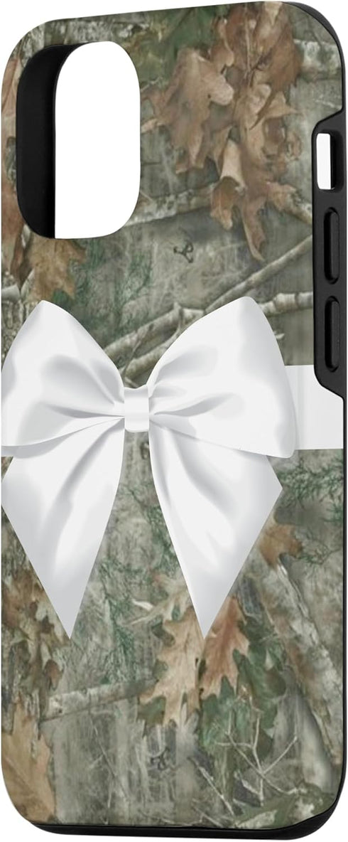 iPhone 13 Pro Cute Camo Aesthetic White Ribbons and Bows Case......