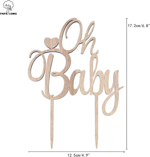 PAPALONG Wooden "OH BABY" Cake Topper for Baby Showers - Rustic Woodland Themed Gender Neutral Baby Shower Decoration for Boys & Girls...