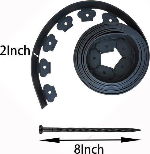 Landscape Edging,20ft Plastic No Dig Garden Edging with 20 Stakes,2 Inch Tall Lawn Edging for Lawn,Yard,Flower Gardens Edging Border (Black-20FT)...