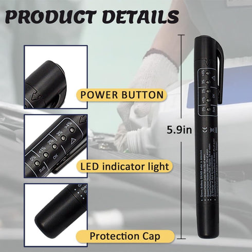 Brake Fluid Liquid Tester Pen, Brake Fluid Tester, Car Diagnostic Testing Tool with 5 LED Indicators, Hydraulic Fluid Liquid Oil Moisture Analyzer...