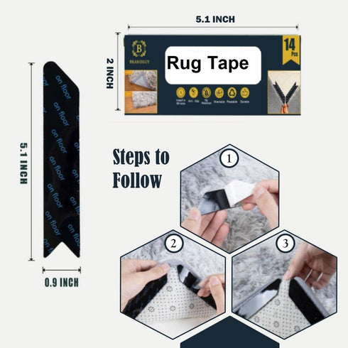 14 PCS Rug Tape Gripper - Double Sided Reusable Washable Grippers for Rugs- Non-Slip Rug Pads Gripper for Hardwood Floors- Non Slip Rug Pads - Rug...