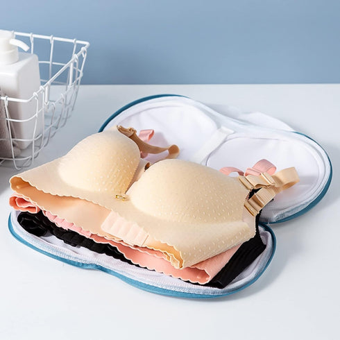 3Pcs Bra Wash Bags for Laundry Lingerie Underwear Brassiere Bag Set for Washing Machine With Zipper Women Delicates Blue (A to C Cups)...