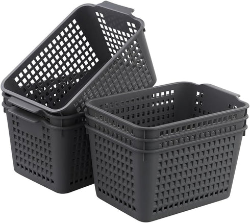 Sandmovie Gray Plastic Storage Baskets, 6 Packs...