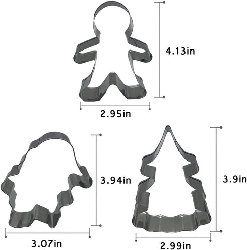 Christmas Cookie Cutters Set,3pcs Metal Cookie Cutters Metal Stainless Steel Biscuit Shape Mold for Baking Gingerbread Man Santa Claus and Christm...