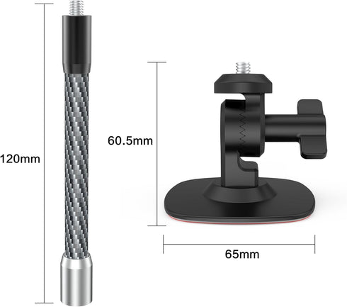Flexible Adhesive Helmet Mount for insta360, Motorcycle Windscreen Camera Mount with Gear & Carbon Firber Extention Rod Compatible with insta360 X...