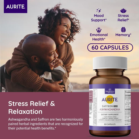 Saffron Ashwagandha Supplement | Stress Management, Mood Support, Long-Term Memory, for Women & Men. 60 Count, Vegetarian Friendly, Non-GMO, Glute...