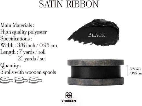 Vitalizart Black Satin Ribbon 3/8 Inch Double Faced Silk Like Thin Ribbon for Gift Wrapping Bouquet Hair Wedding Christmas Decoration...