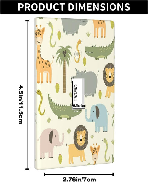 Cartoon Animal Light Switch Cover Cute Hippo Crocodile Lion Elephant And Giraffe Funny Wildlife Single Toggle Wall Plate 1 Gang Standard Receptacl...