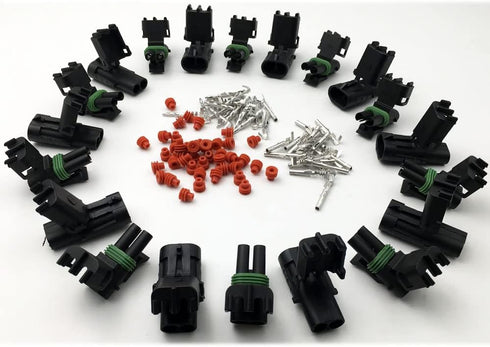 10 PACK 14-16 AWG Gauge 2 Pin Position Terminal Weather Pack WeatherPack Connector Male Female Set Weather Proof 10 COMPLETE KITS...