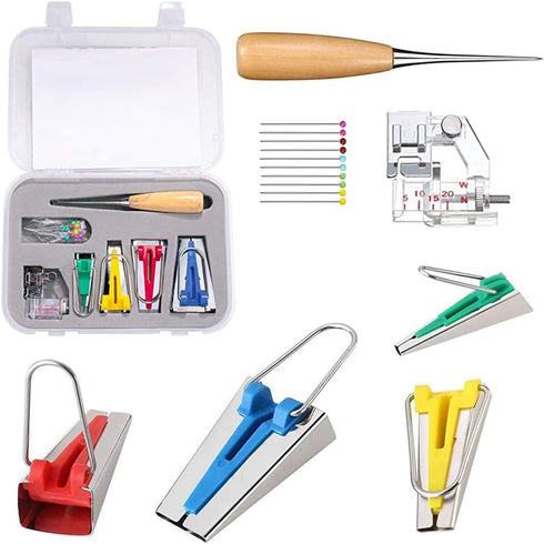 HONEYSEW Bias Tape Maker 6MM 12MM 18MM 25MM with Binder Foot Bradawl Quilting Clips Sewing Pins Kit (BTM-S2)...