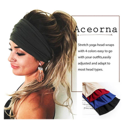 Wide Headbands Stretch Turban Knotted Hairbands Elastic Yoga Workout Sweatband Running Sport Head Scarf Large African Head Wraps for Women 4 Pcs (...
