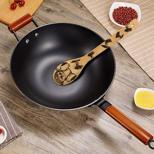 Star War Burned Wooden Spoons Utensil Set Gift Idea Cooking Serving Utensils Natural Bamboo Kitchen House Warming Presents Slotted Spoon 5 Piece...