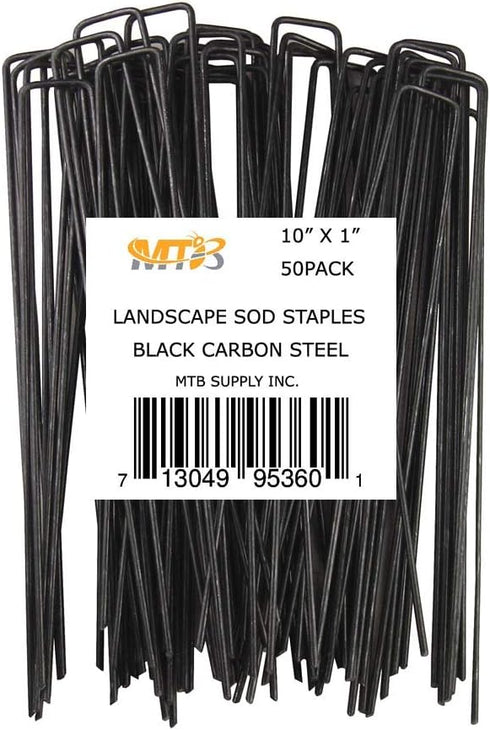 50 Pack 10x1 inch 11GA(0.12inch) Landscape Staples Garden Stakes Fence Netting Pins Ground Spikes Sod Cover Fabric Pegs Carbon Steel Black...