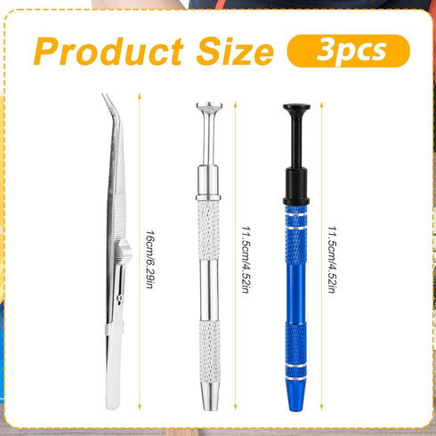 3pcs Jewelry Pickup Tools, Premium Aluminum Alloy Piercing Claw Tool with Stainless Steel Elbow Tweezers for Changing and Dissembling Jewelry Smal...