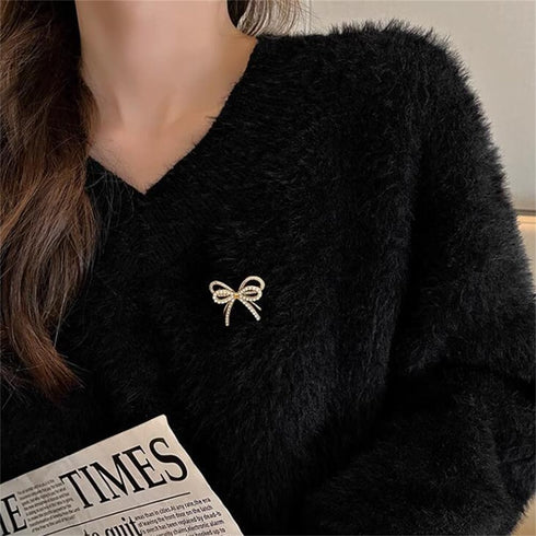 Bow Knot Brooch Rhinestones Pearl Bow Lapel Pin Alloy Pearl Brooch Satin Ribbon Bow Badge Women's Dress Shawl Sweater Decoration...