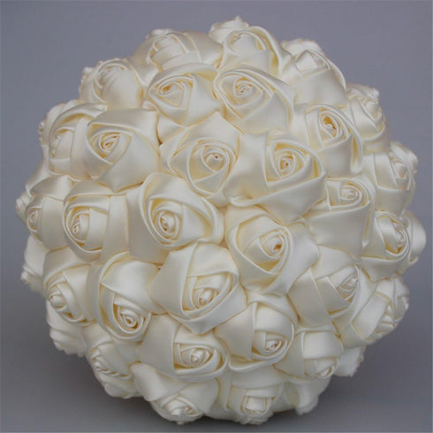 USIX Handcraft Solid Color Popular Satin Rose Bridal Holding Wedding Bouquet Wedding Flower Arrangements Bridesmaid Bouquet(Ivory)...