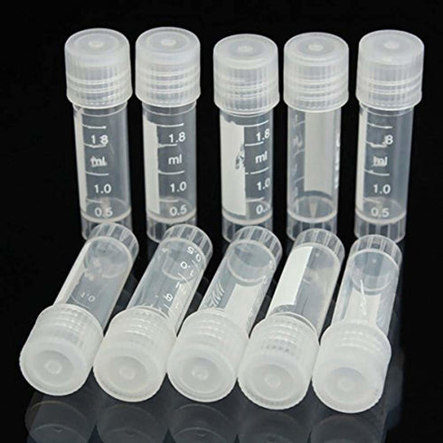 100pcs 2ml Graduated Plastic Cryovial Cryogenic Vial Tube Self Standing with Cap...
