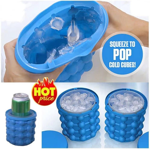 (2 in 1) Ice Cube Maker, Round,Portable .Silicone ice Bucket and ice Mold with lid, Portable Silicon Ice Cube Maker(Blue)...