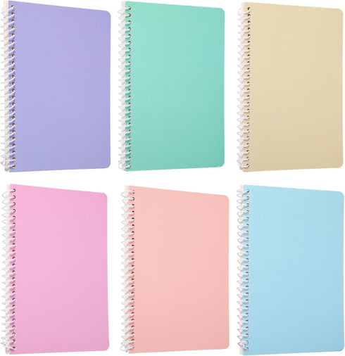 6 Pack A5 Spiral Lined Notebook Journal 120 Pages Ruled Notebooks Sketch Book Memo College (Dark Pink, Light Pink, Blue, Beige, Green, Purple, 6 P...