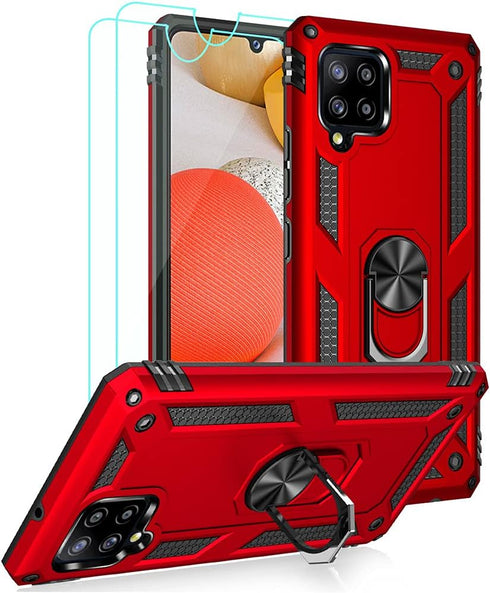 for Samsung Galaxy A42 5G Case with HD Screen Protectors, Military-Grade Metal Ring Holder Kickstand 15ft Drop Tested Shockproof Cover Case for Sa...