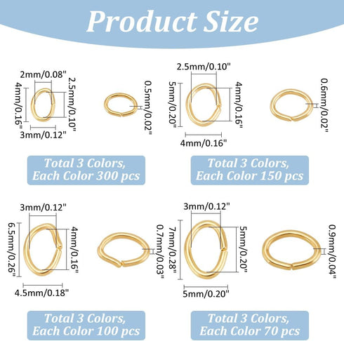 PH PandaHall 1860pcs 3 Colors Oval Jump Rings, 4x3mm 5x4mm 6.5x4.5mm 7x5mm Iron Open Rings Connectors Jewelry Findings for Earring Bracelet Neckla...